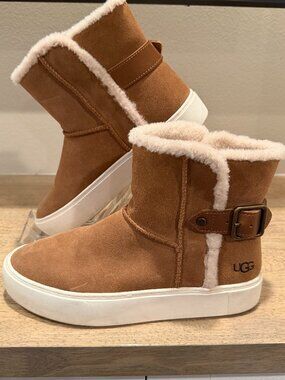 UGG Aika Chestnut Suede Buckle Sneaker Boots Size 7.5